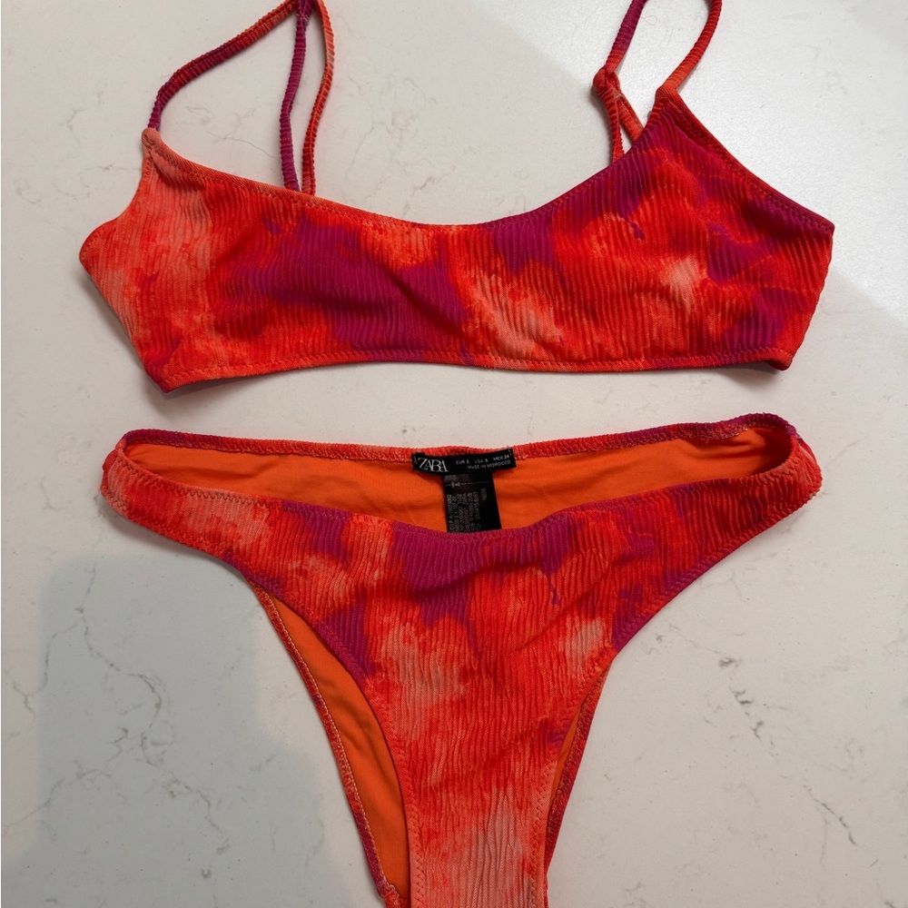 Zara Orange, red and pink Bikini Set Sporty Bralette
